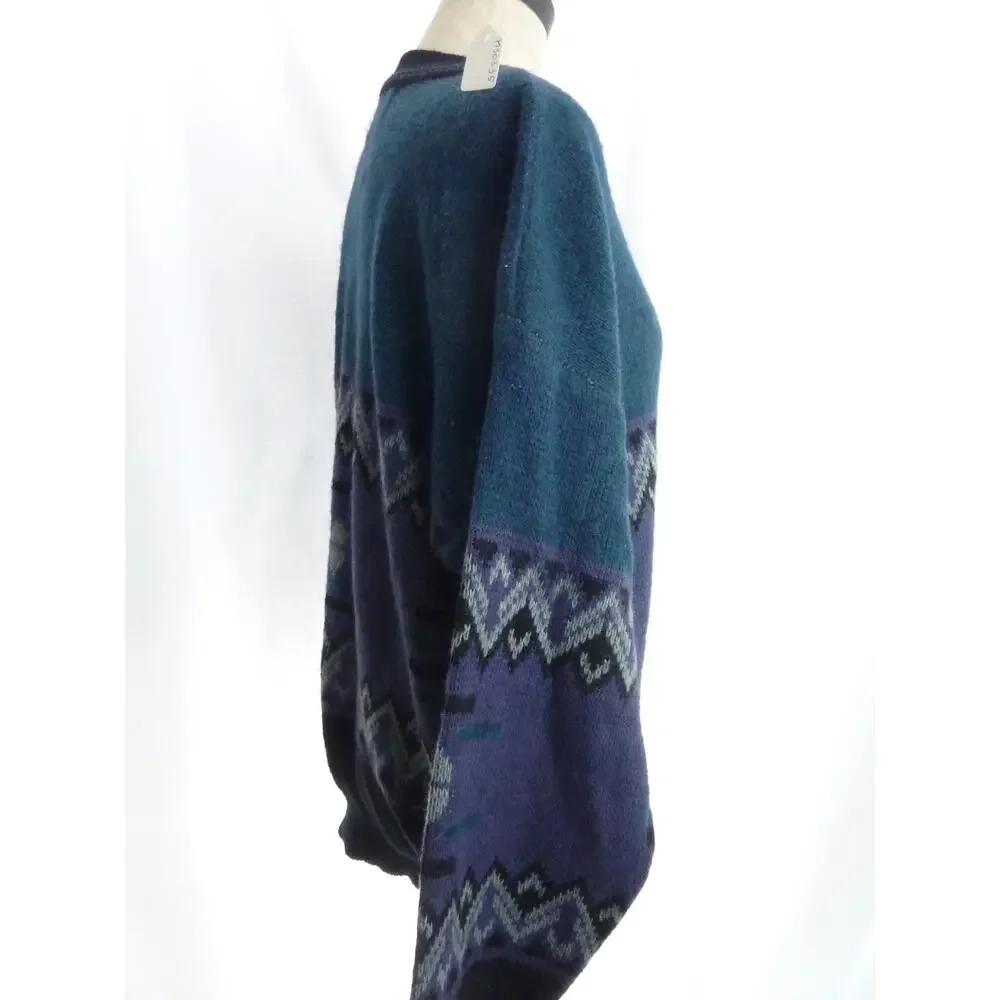 Anchor Blue Mens XL Vintage Wool Blend Knit Sweater Blue Black Grandpacore